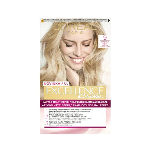 L&amp;acute;Or&amp;eacute;al Paris excellence creme triple protection barva za lase za barvane lase za svetle lase za vse vrste las 48 ml odtenek 9 natural light blonde Slike