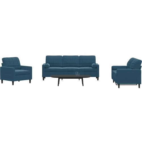  3-dijelni set sofa s jastucima plavi bar&scaron;unasti Cijene