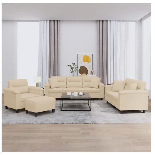 VidaXL 4-dijelni set sofa s jastucima krem od mikrovlakana Slike