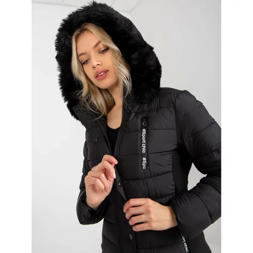 Fashion Hunters Black transitional quilted jacket with a hood
