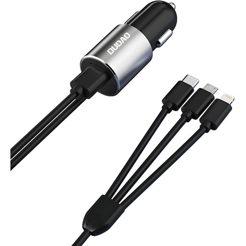  Adapter za avto Dudao 3u1 s Lightning / USB - C / micro USB kablom - Črna KP41428 Slike