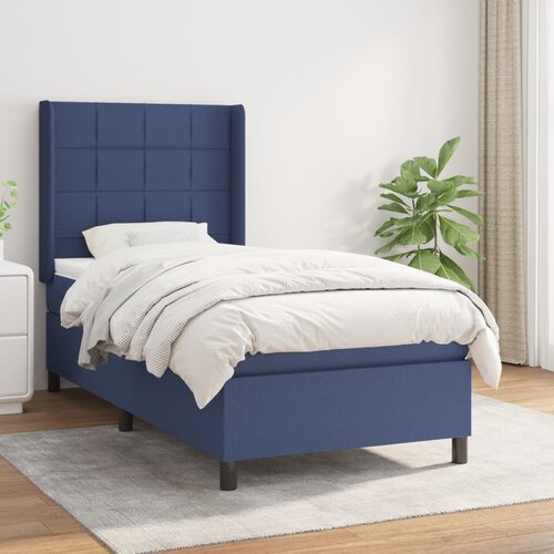 VidaXL Box spring postelja z vzmetnico moder 90x200 cm blago Slike