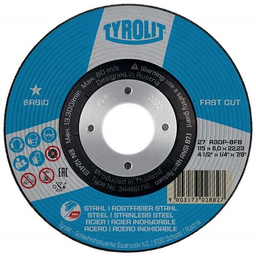 Tyrolit brusna ploča basic fastcut inox 27 A30P-BFB 115x6x22,23mm Cene