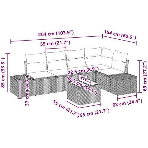  Sjedeća garnitura za vrt 6 kom. Crna poliratan 264 x 154 x 85 cm Slike