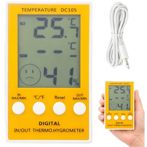 Digitalni LCD termometar higrometar vanjska sonda žuta Cijene