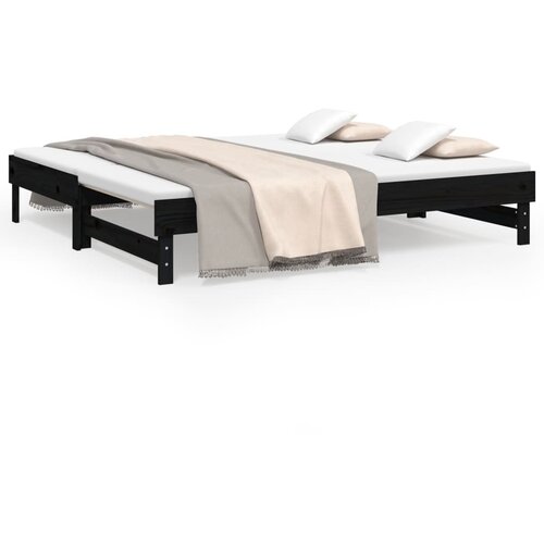  Dnevni ležaj na izvlačenje crni 2x(90x190) cm masivna borovina Slike