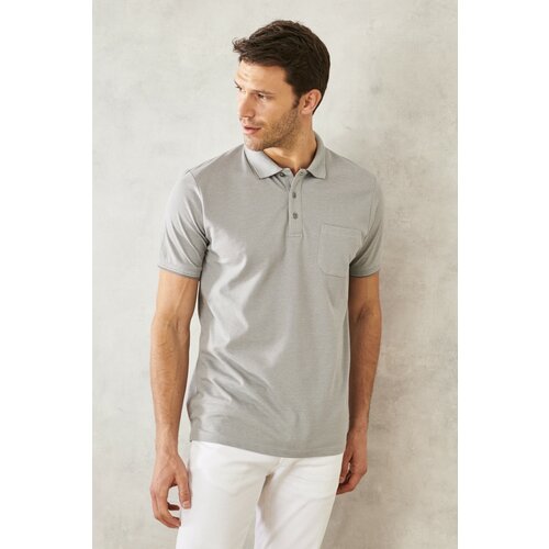 ALTINYILDIZ CLASSICS Men's Shrink-Resistant Cotton Fabric Regular Fit Comfortable Cut Gray Non-Roll Polo Collar T-Shirt with Pockets Slike
