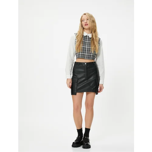 Koton Cargo Faux Leather Mini Skirt with Pockets Standard Waist