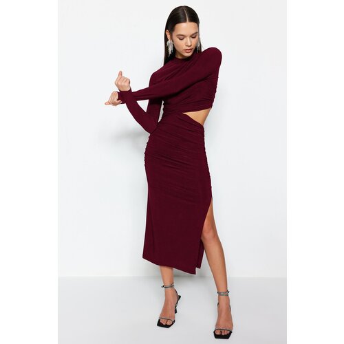 Trendyol Elegant Evening Dress with Burgundy Window / Cut Out Detail Slike