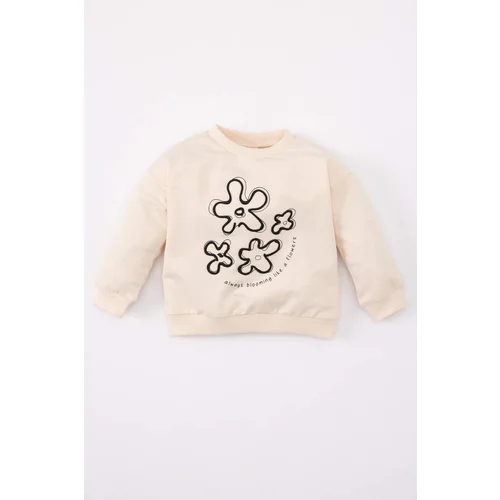 Defacto Baby Girl Crew Neck Floral Printed Sweatshirt