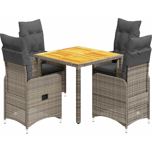  5-dijelni vrtni bistro set od poliratana s jastucima sivi Siva 90 x 90 x 75 cm Slike
