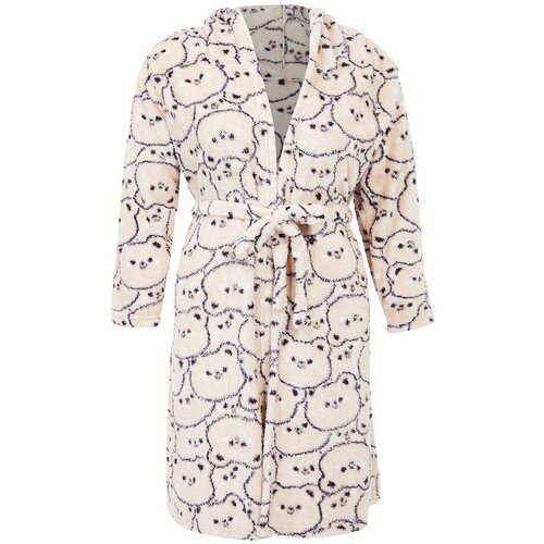 Trendyol Curve Cream Teddy Bear Printed Wellsoft Knitted Dressing Gown Cene