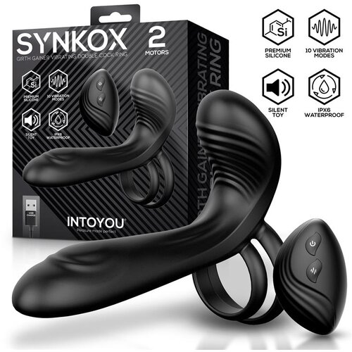 INTOYOU Synkox Girth Gainer Vibrating Double Cock Ring 2 Motors Black Slike