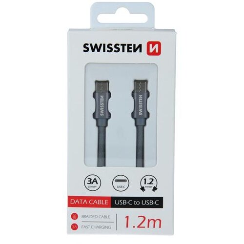 Swissten kabel USB-C/USB-C, platneni, 3A, 1.2m, sivi Cijene
