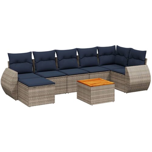 vidaXL Vrtni set od 8 dijelova s jastucima sivi poliratan - Siva kutna + 3x srednja + 2x Sofa + tabure + stol 1 Cene