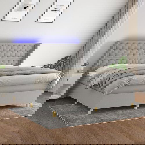 VidaXL Krevet box spring s madracem LED svjetlosivi 180x200 cm tkanina Slike
