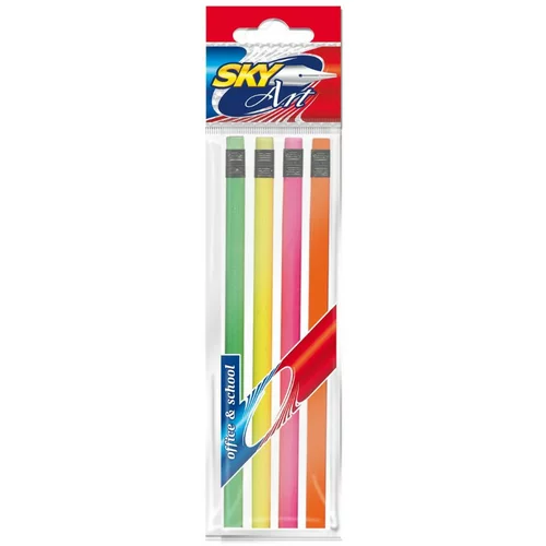 Sky Set 4 HB svinčnikov NEON barve z radirko