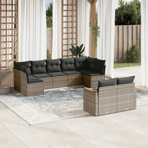 VidaXL 9-dijelni set vrtnih sofa od poliratana s jastucima sivi Slike
