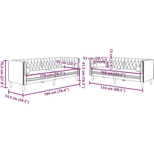  2-dijelni set sofa Chesterfield crvena boja vina bar&amp;scaron;unasti Slike