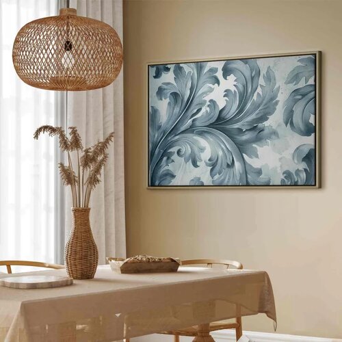 Slika - Stone Baroque Ornaments in Light Shades of Gray-Blue 120x80 U prirodnom drvenom okviru Slike