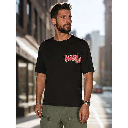 DStreet T-shirt męski z nadrukiem czarny Slike