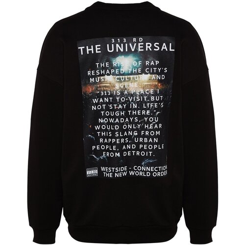 Trendyol Black Men's Oversize Galaxy Print 100% Cotton Sweatshirt. Slike