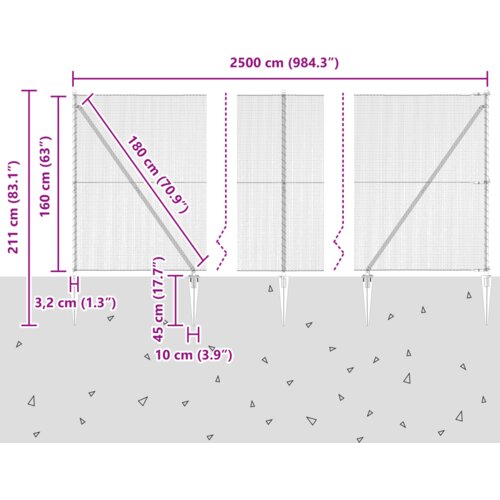 VidaXL Heksagonalna Ograda Siva 1.6x25 m Čelik Slike