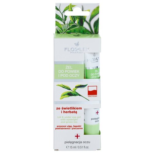 FlosLek Pharma Eye Care gel za predel okoli oči s smetilko in zelenim čajem 15 ml Slike