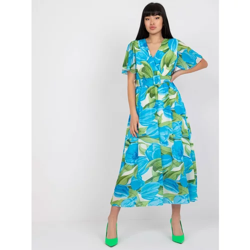 Fashion Hunters Blue and green envelope dress with prints and short sleeves