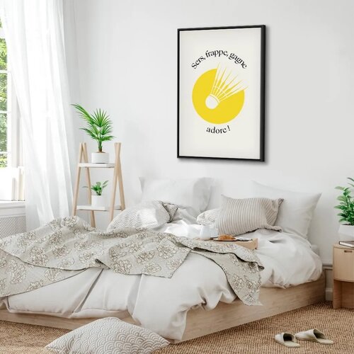  Slika - Badminton Shuttlecock on a Yellow Circle Background 40x60 U crnom drvenom okviru Cene