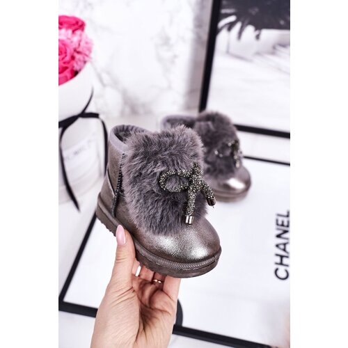 Boto Children's Snow Boots Insulated With Fur Dark Grey Aurora Cene