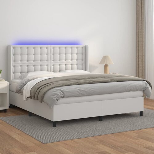 The Living Store Box spring postelja z vzmetnico LED bela 160x200cm umetno usnje - Box Spring Postelja, (21520409) Slike