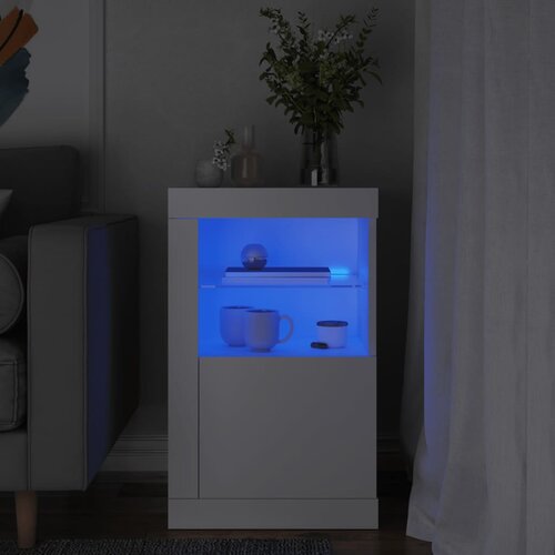 vidaXL Stranska omarica z LED lučkami bel inženirski les Cene