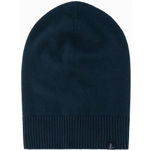 Ombre Męska czapka zimowa beanie z bawełnianej dzianiny – granatowa