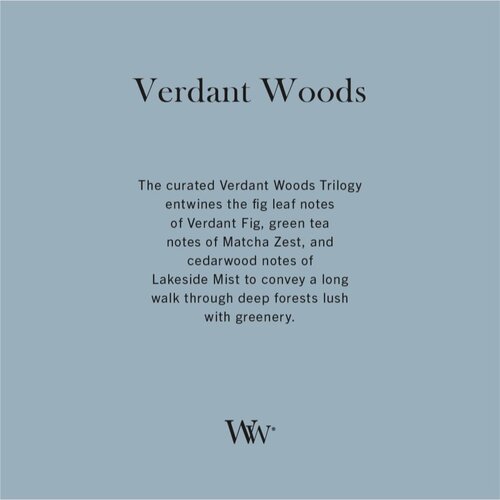 WoodWick Trilogy Verdant Woods di&amp;scaron;eča sveča z lesenim stenjem 610 g Slike