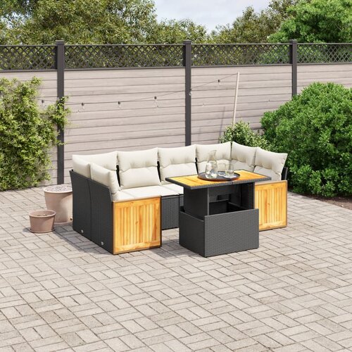 VidaXL 7-dijelni set vrtnih sofa od poliratana s jastucima crni Slike