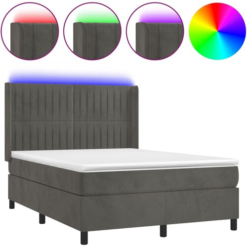 VidaXL Box spring postelja z vzmetnico LED temno siva 140x190 cm žamet, (20930362) Slike