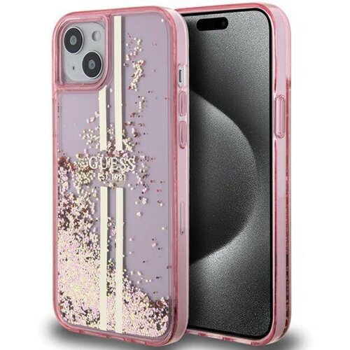 Guess GUHCP15SLFCSEGP ovitek za iPhone 14, iPhone 15 - roza z zlatmi bleščicami Cene