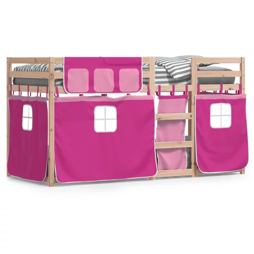 vidaXL Krevet na kat sa zavjesama ružičasti 90 x 200 cm od borovine