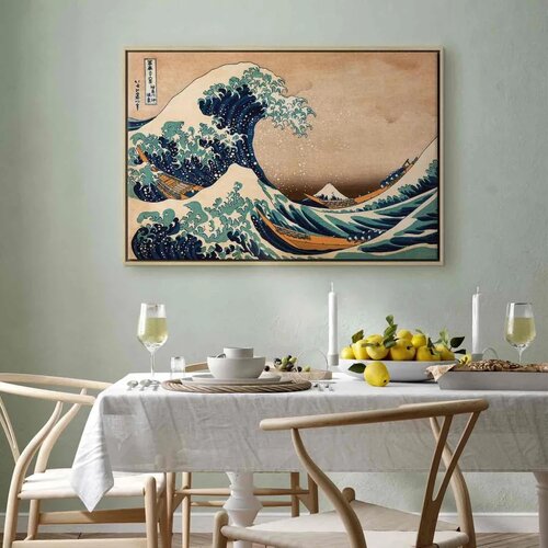  Slika - The Great Wave off Kanagawa (Reproduction) 60x40 U prirodnom drvenom okviru Slike