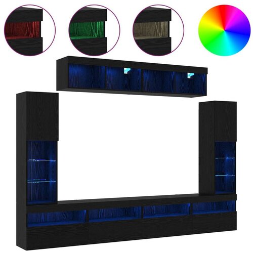 vidaXL 8 komada TV zidne jedinice s LED Crni hrast konstruirano drvo Cene