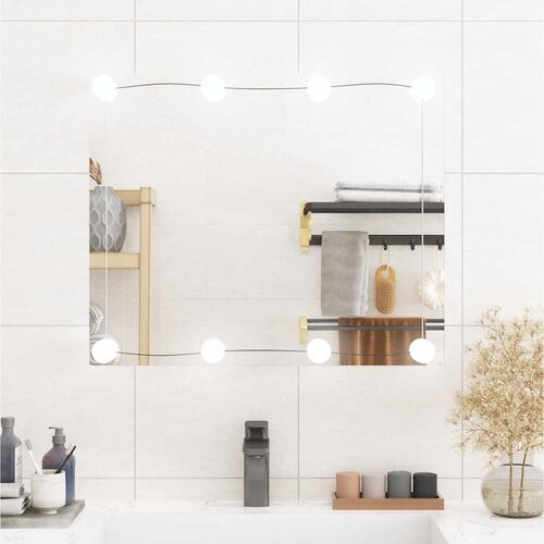  Zidno ogledalo s LED svjetlima 50 x 60 cm stakleno pravokutno Slike