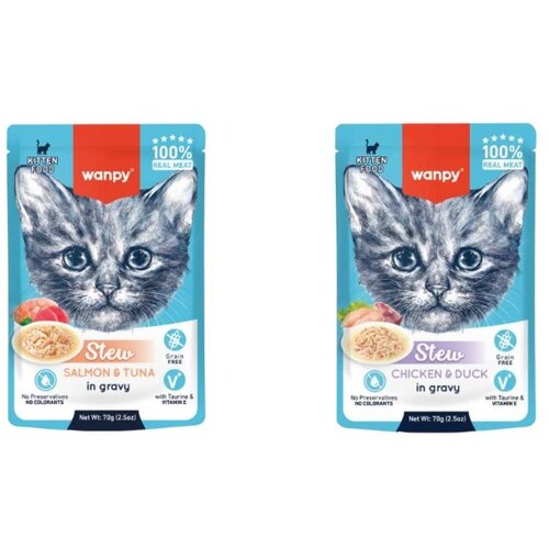 WANPY Stew gula&scaron; za mačke Kitten - Losos i tuna 70g Cene