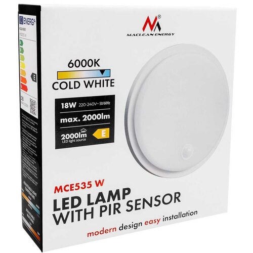 Maclean MCE535 W LED svetilka s PIR senzorjem, 10/15/18 W, IP65, bela Slike