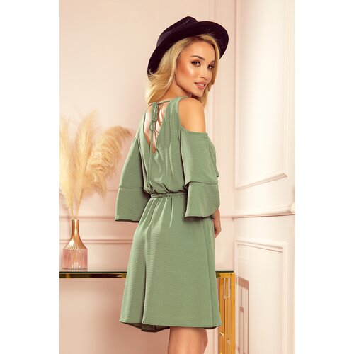 Numoco 292-6 MARINA airy dress with a neckline - OLIVE color Cene