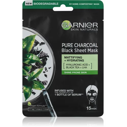 Garnier Skin Naturals Pure Charcoal Tea vlažilna maska proti črnim pikicam 1 ks za ženske
