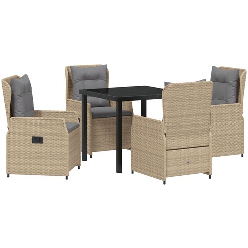 vidaXL 5-dijelni set za objedovanje u vrtu bež poli ratan, vrtni stol crni 80x80x73 cm staklo otporno na udarce Cijene