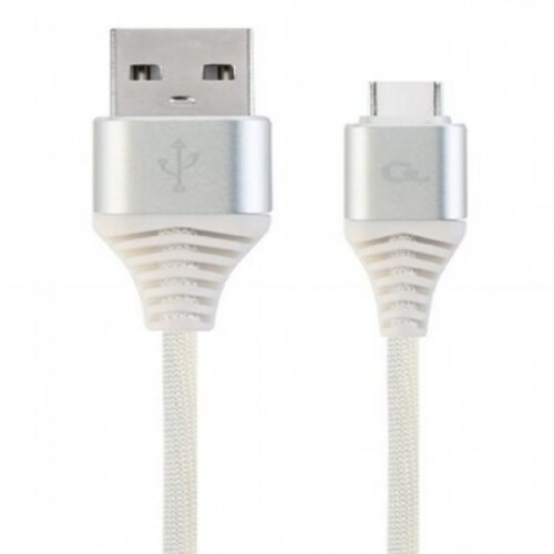 Gembird CC USB2B AMCM 2M BW2 Premium cotton braided Type C USB charging data cable,2m, silver white Slike