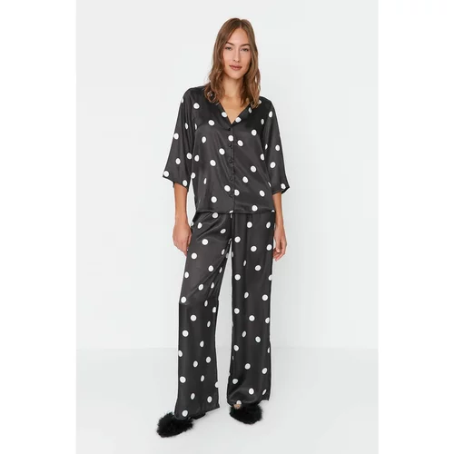 Trendyol Multicolored Polka Dot Satin Woven Pajamas Set