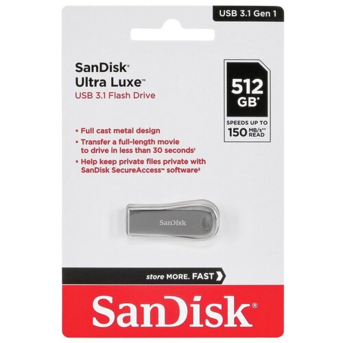 Sandisk USB DISK 512GB Ultra LUXE, 3.1, branje do 150MB/s, srebrn, kovinski (SDCZ74-512G-G46) Cene